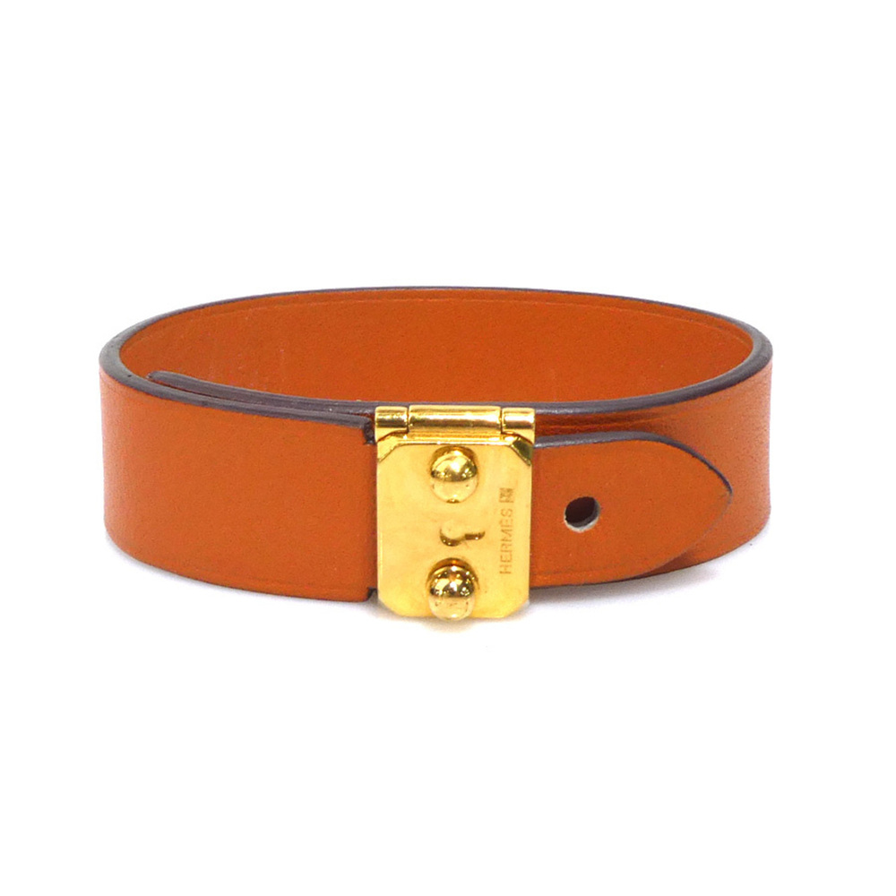 HERMES Orange Leather Charm Bracelet